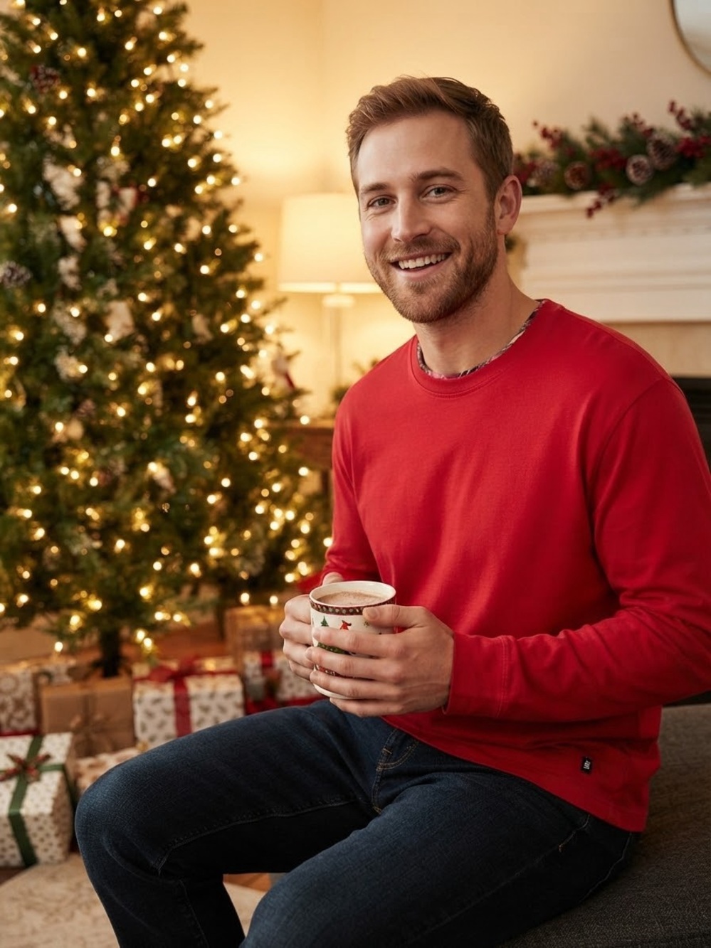 GAP Men’s Red Crewneck Long Sleeve Shirt Christmas Holiday Size XXL